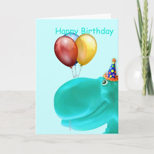 ハッピーヒッポティール(緑がかった色)誕生日 カード (正面)