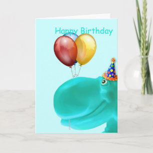 ハッピーヒッポティール(緑がかった色)誕生日 カード
