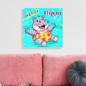ハッピーヒッポ | かわいいマンガの子どもの子供部屋アート キャンバスプリント (インサイチュ (リビング))