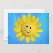 ハッピーヒマワリスミリー顔漫画グラフィックブルー ポストカード (正面/裏面)