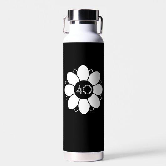 ハッピービッグ40誕生日フローラデザインパターンブラック ウォーターボトル (正面)