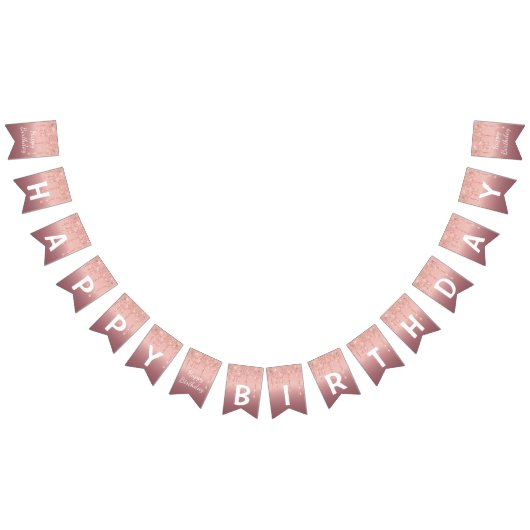 ハッピービットデイ – バラ金ゴールド赤面グリッタースパークル バンティングフラッグ (全)
