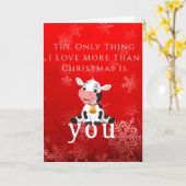 ハッピービューティフルベビーカウクリスマスレッドカード カード (黄色い花)