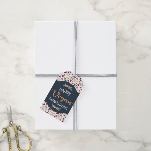 ハッピービーガン感謝青フローラオレンジ文字 ギフトタグ (より糸付き)