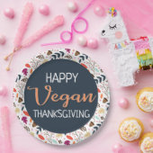 ハッピービーガン感謝青フローラオレンジ文字 ペーパープレート (パーティー)