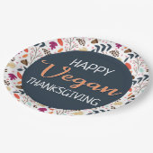 ハッピービーガン感謝青フローラオレンジ文字 ペーパープレート (アングル)