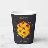 ハッピービーズブラックイエローおもしろい誕生日 紙コップ (正面)