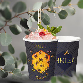 ハッピービーズブラックイエローおもしろい誕生日 紙コップ