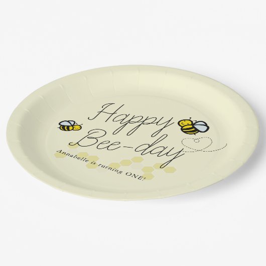 ハッピービーデイイエローガール誕生日 ペーパープレート (アングル)