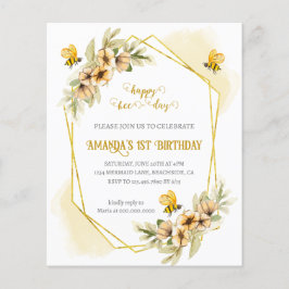 ハッピービーデイウォーターカラー誕生日招待状 チラシ