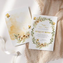 ハッピービーデイウォーターカラー誕生日招待状