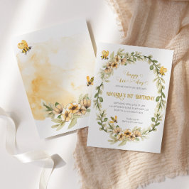 ハッピービーデイウォーターカラー誕生日招待状 招待状