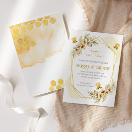 ハッピービーデイウォーターカラー誕生日招待状 招待状