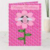 ハッピービーデイガールピンク誕生日(昆虫)マルハナバチカスタム カード (正面)