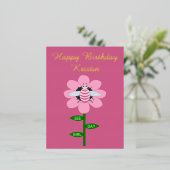 ハッピービーデイガールピンク誕生日(昆虫)マルハナバチカスタム 箔シーズンポストカード (立ち正面)