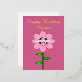 ハッピービーデイガールピンク誕生日(昆虫)マルハナバチカスタム 箔シーズンポストカード (正面/裏面)