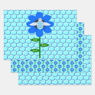 ハッピービーデイボーイブルー誕生日（昆虫）マルハナバチ ラッピングペーパーシート