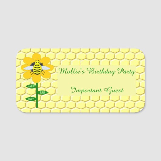 ハッピービーデイ誕生日(昆虫)マルハナバチカスタムパーティー 名札 (正面)