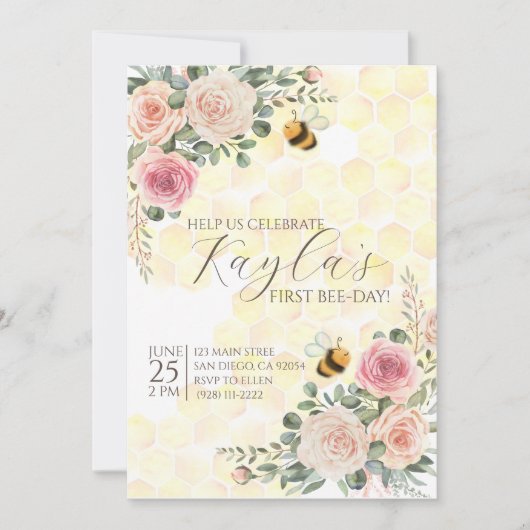 ハッピービーデーの最初の誕生日の招待状 招待状 (正面)