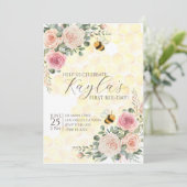 ハッピービーデーの最初の誕生日の招待状 招待状 (スタンド正面)