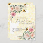 ハッピービーデーの最初の誕生日の招待状 招待状 (正面/裏面)