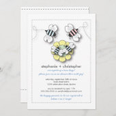 ハッピービーファミリーツインボーイズベビーシャワー招待状 招待状 (正面/裏面)