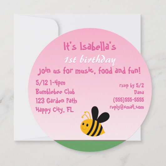 ハッピービーフラワーガーデン誕生日 招待状 (裏面)