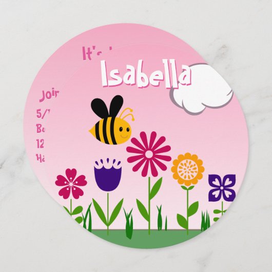 ハッピービーフラワーガーデン誕生日 招待状 (正面/裏面)