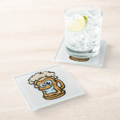 ハッピービールマグおもしろいイラストレーション ガラスコースター (アングル)