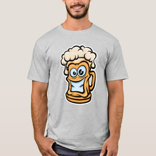 ハッピービールマグおもしろいイラストレーション Tシャツ (正面)