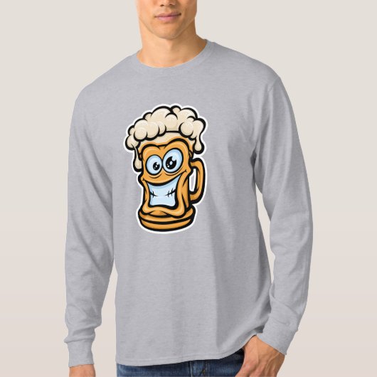 ハッピービールマグおもしろいイラストレーション Tシャツ (正面)