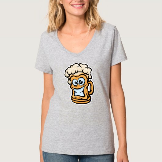 ハッピービールマグおもしろいイラストレーション Tシャツ (正面)