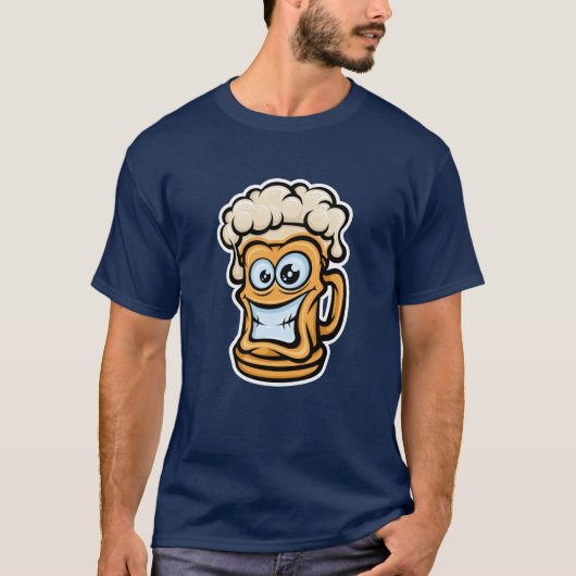 ハッピービールマグおもしろいイラストレーション Tシャツ (正面)
