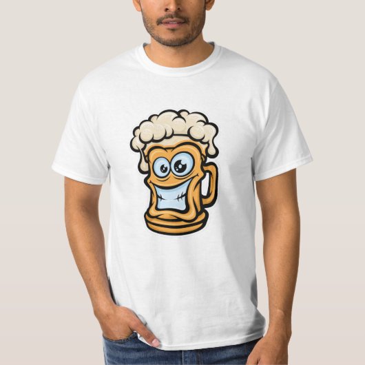ハッピービールマグ、漫画スタイル Tシャツ (正面)