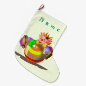 ハッピーピエロクリスマスストッキングと名前をカスタムする ラージクリスマスストッキング (正面 (吊り時))