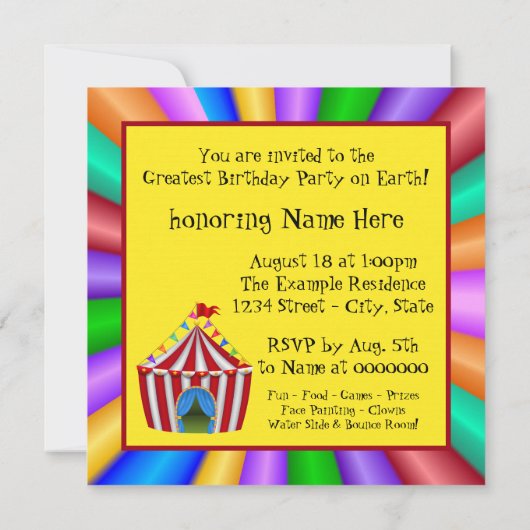 ハッピーピエロサーカスバースデーパーティー 招待状 (裏面)