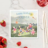 ハッピーピクニック編集可能誕生日キッズボーイ招待状 スタンダードランチョンナプキン (インサイチュ)