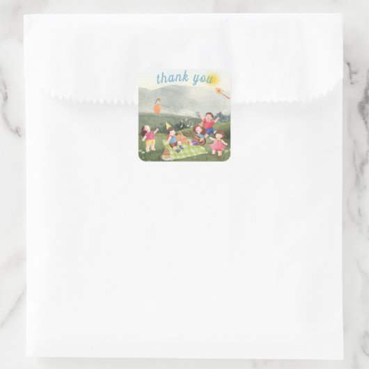 ハッピーピクニック編集可能誕生日キッズボーイ スクエアシール (バッグ)