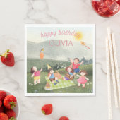 ハッピーピクニック誕生日キッズガールガーデン招待状 スタンダードランチョンナプキン (インサイチュ)