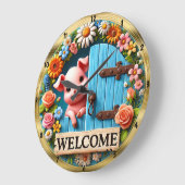 ハッピーピッグウェルカムフローラ ラージ壁時計 (傾斜)