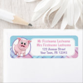 ハッピーピッグピンクブルーパープルプレイド住所 シール (インサイチュ)