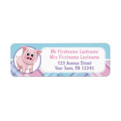 ハッピーピッグピンクブルーパープルプレイド住所 シール (正面)