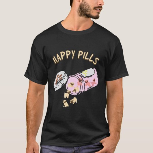 ハッピーピルズ パグ 犬 プレゼント Tシャツ (正面)