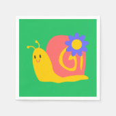 ハッピーピンクとグリーンカタツムリ スタンダードカクテルナプキン (正面)