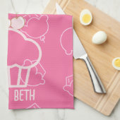 ハッピーピンクキッチンタオルを焼く キッチンタオル (四つ折り)