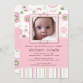 ハッピーピンクドットベイビー写真洗礼招待状 招待状 (正面/裏面)