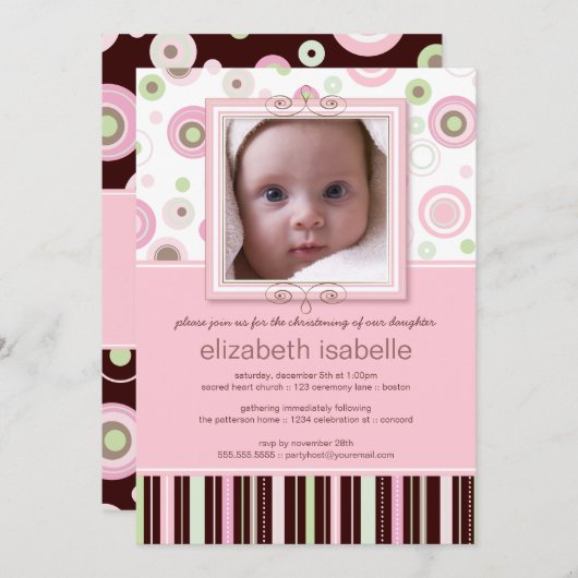 ハッピーピンクドットベビーフォト《キリスト教》洗礼式や命名式招待状 招待状 (正面/裏面)