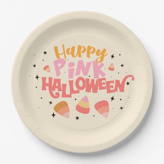 ハッピーピンクハロウィーン紙プレート ペーパープレート (正面)