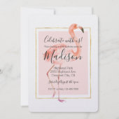 ハッピーピンクフラミンゴ誕生日 招待状 (正面)