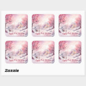 ハッピーピンクホリデーズクリスマススノーシーン スクエアシール (シート)